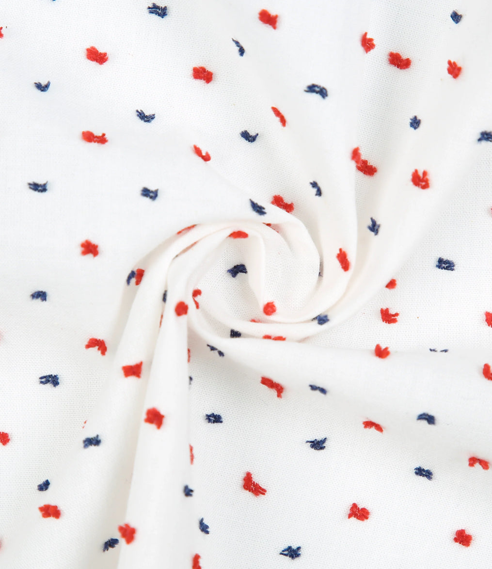 Red, white, and blue Swiss Dot short set