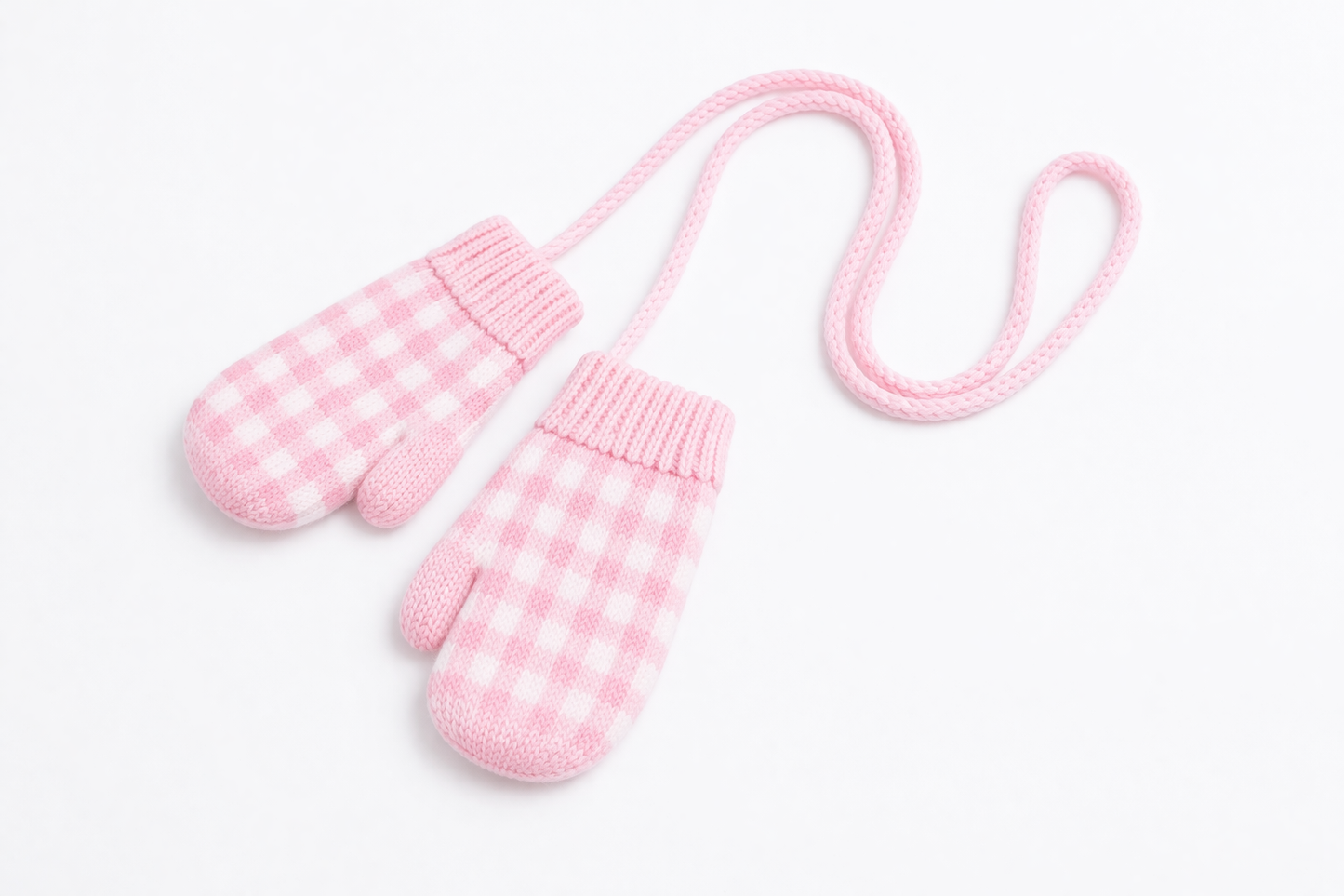 Pink gingham mittens