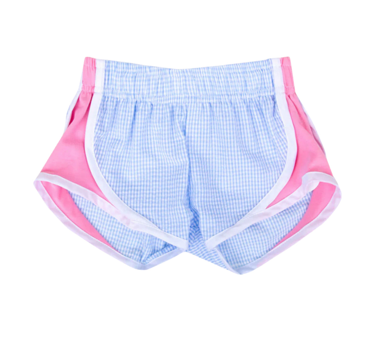 Blue seersucker and pink shorts