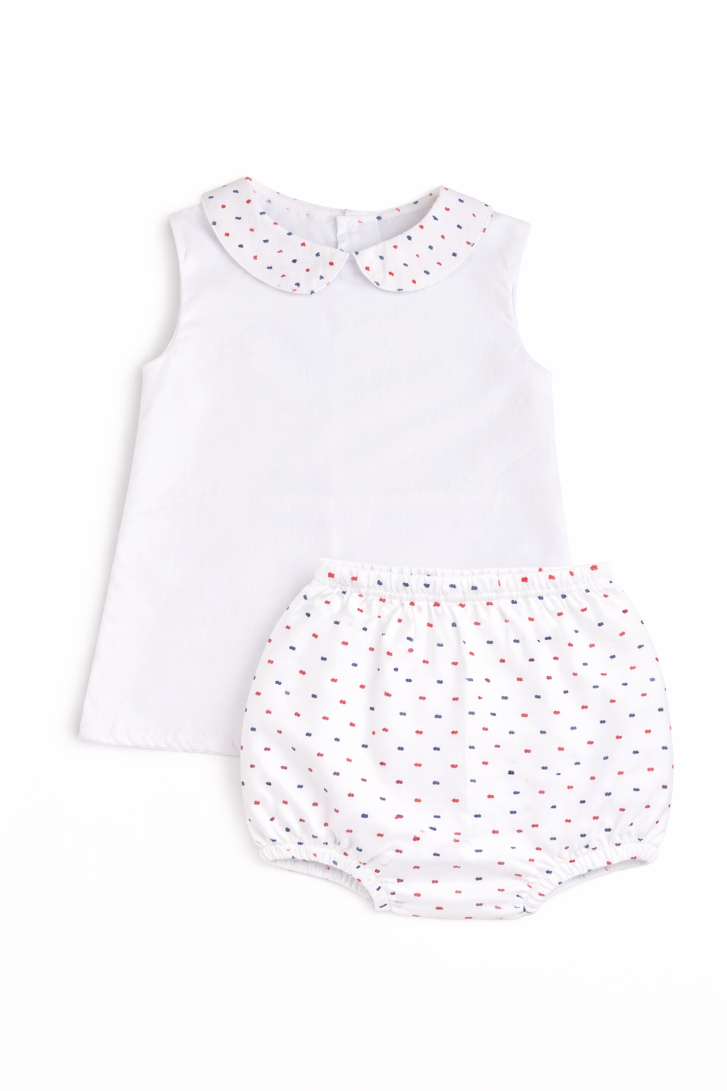 Red, white, and blue Swiss Dot Diaper Set