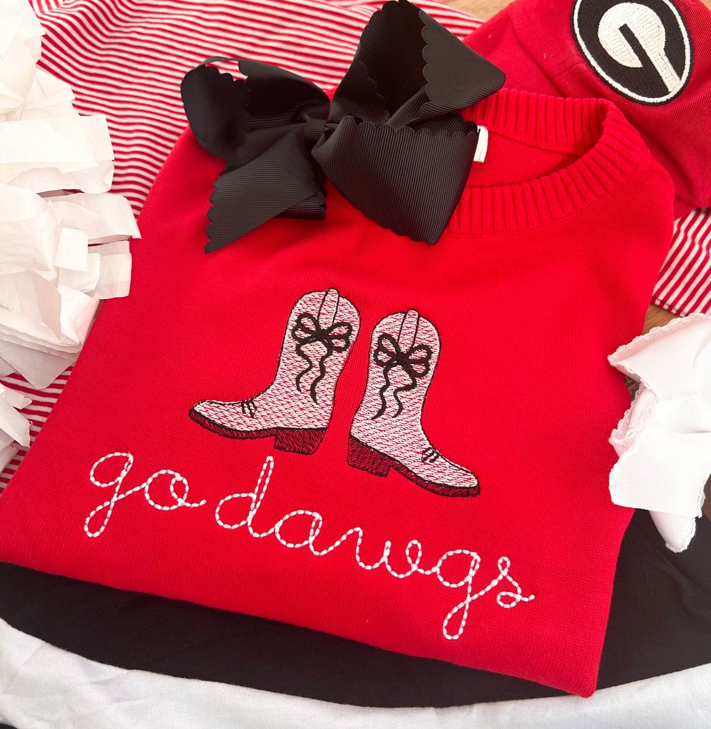 Custom boots with bows sweater