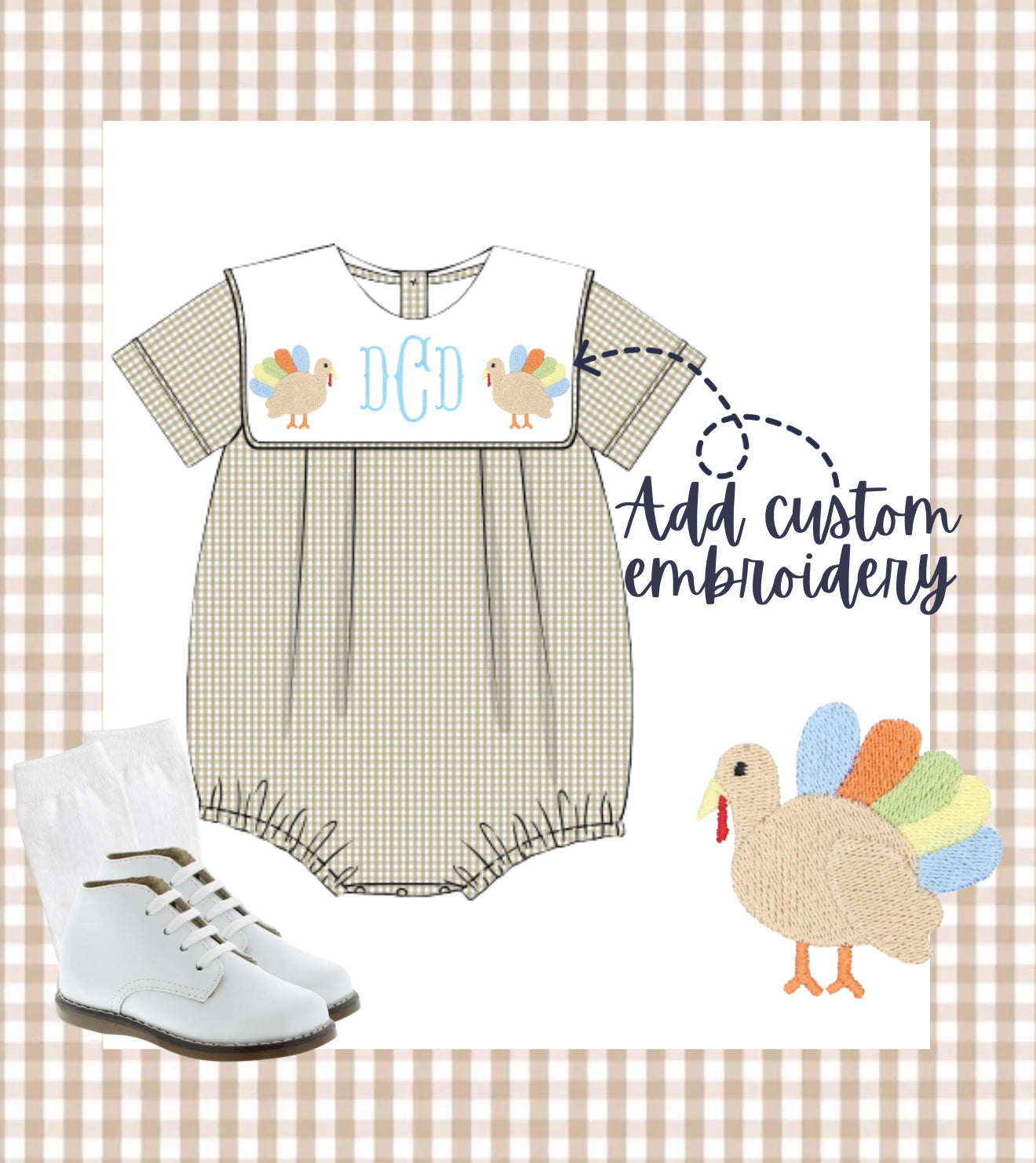 Boys tan gingham bubble
