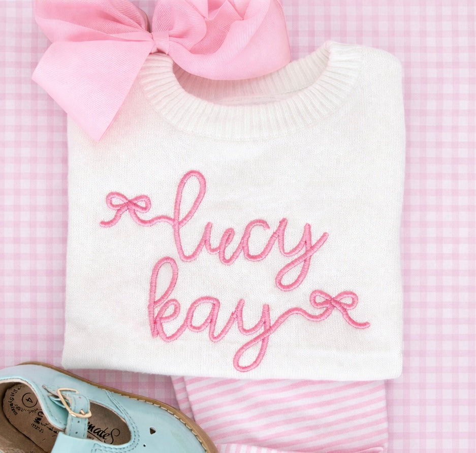 Girls personalized name sweater with bows