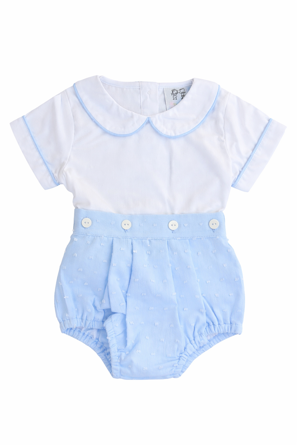 Boys blue Swiss dot set