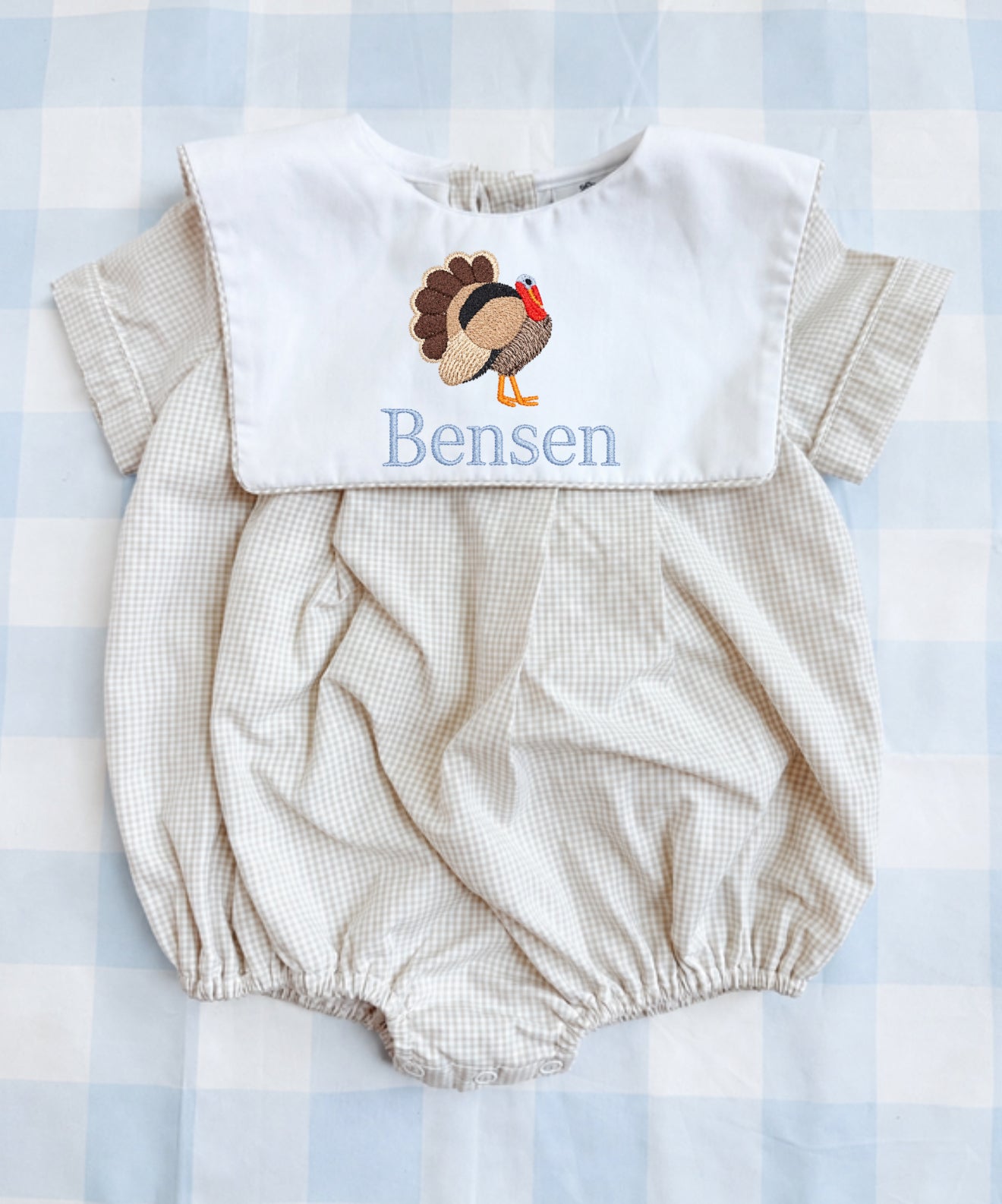 Boys tan gingham bubble