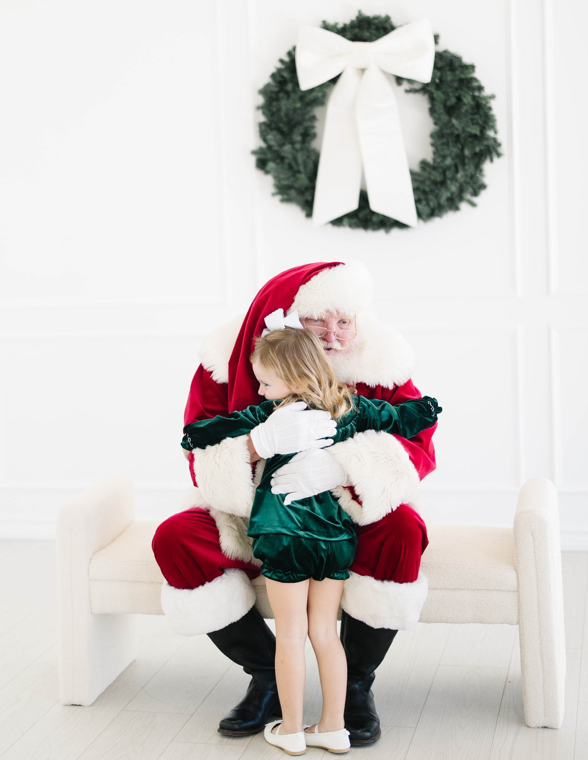 Green velvet smocked diaper set