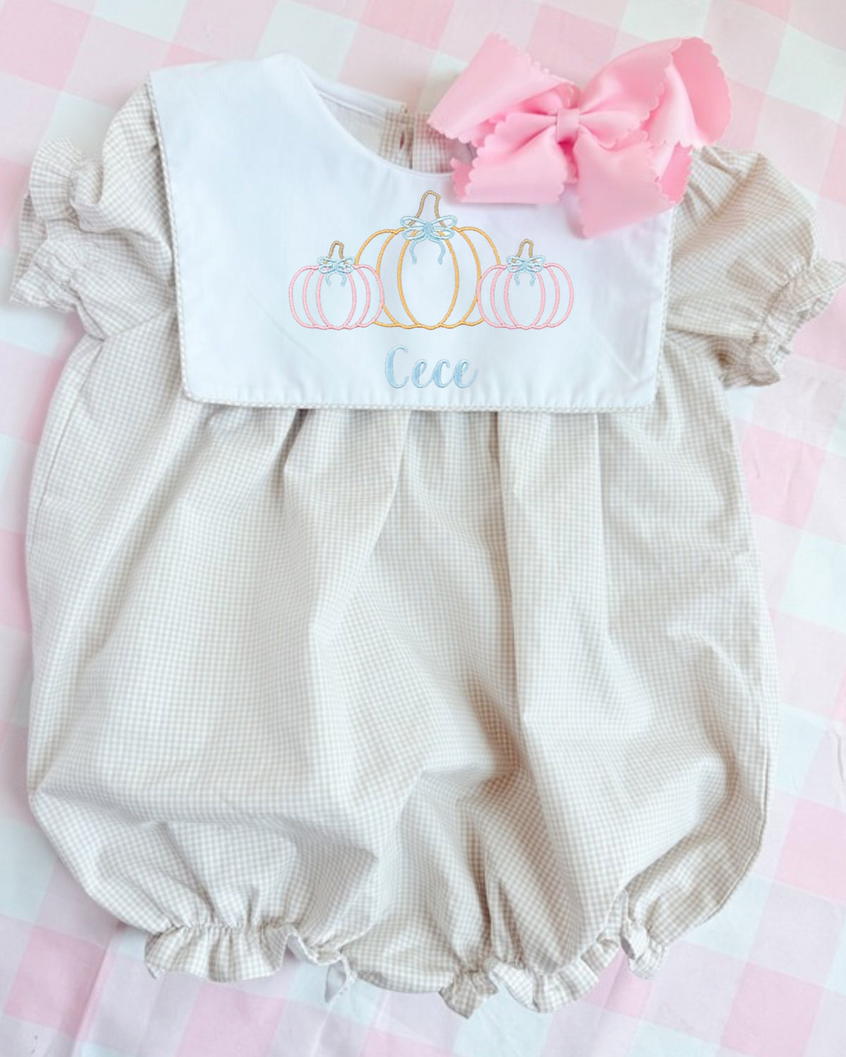Girls tan gingham bubble
