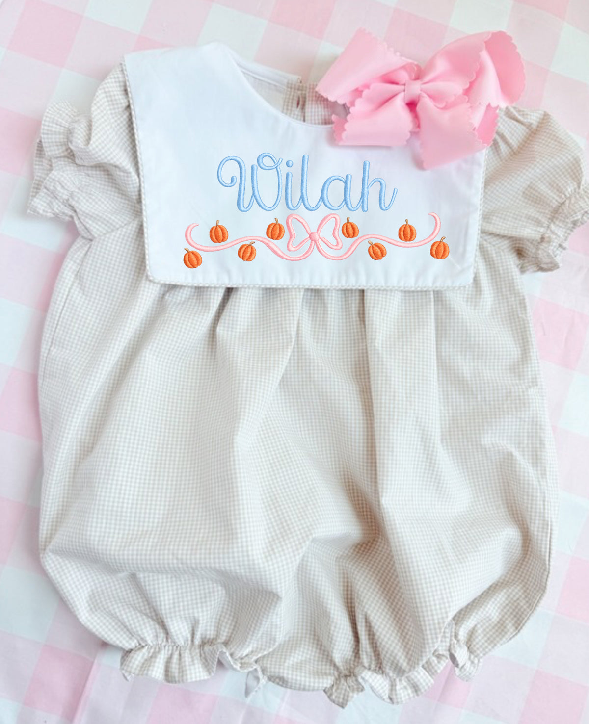 Girls tan gingham bubble