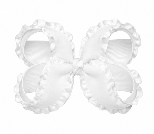 Double white 4.5” ruffle bow