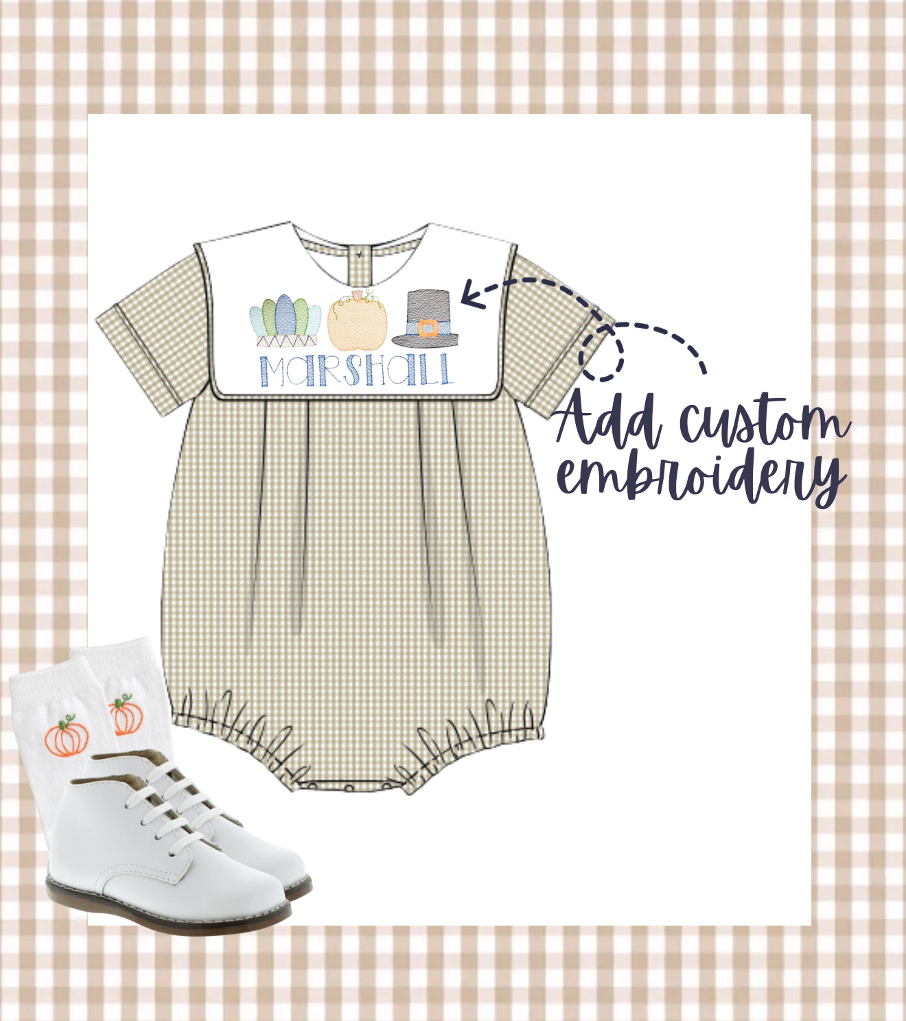 Boys tan gingham bubble