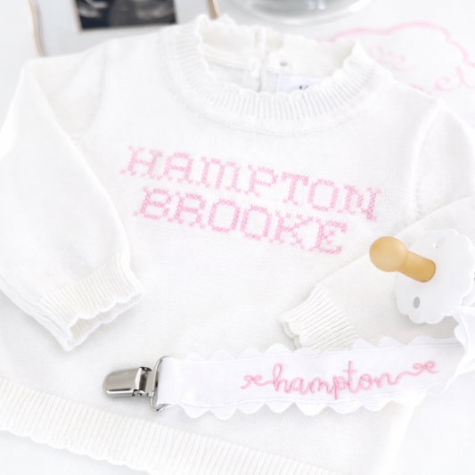 White Scallop organic cotton knit set