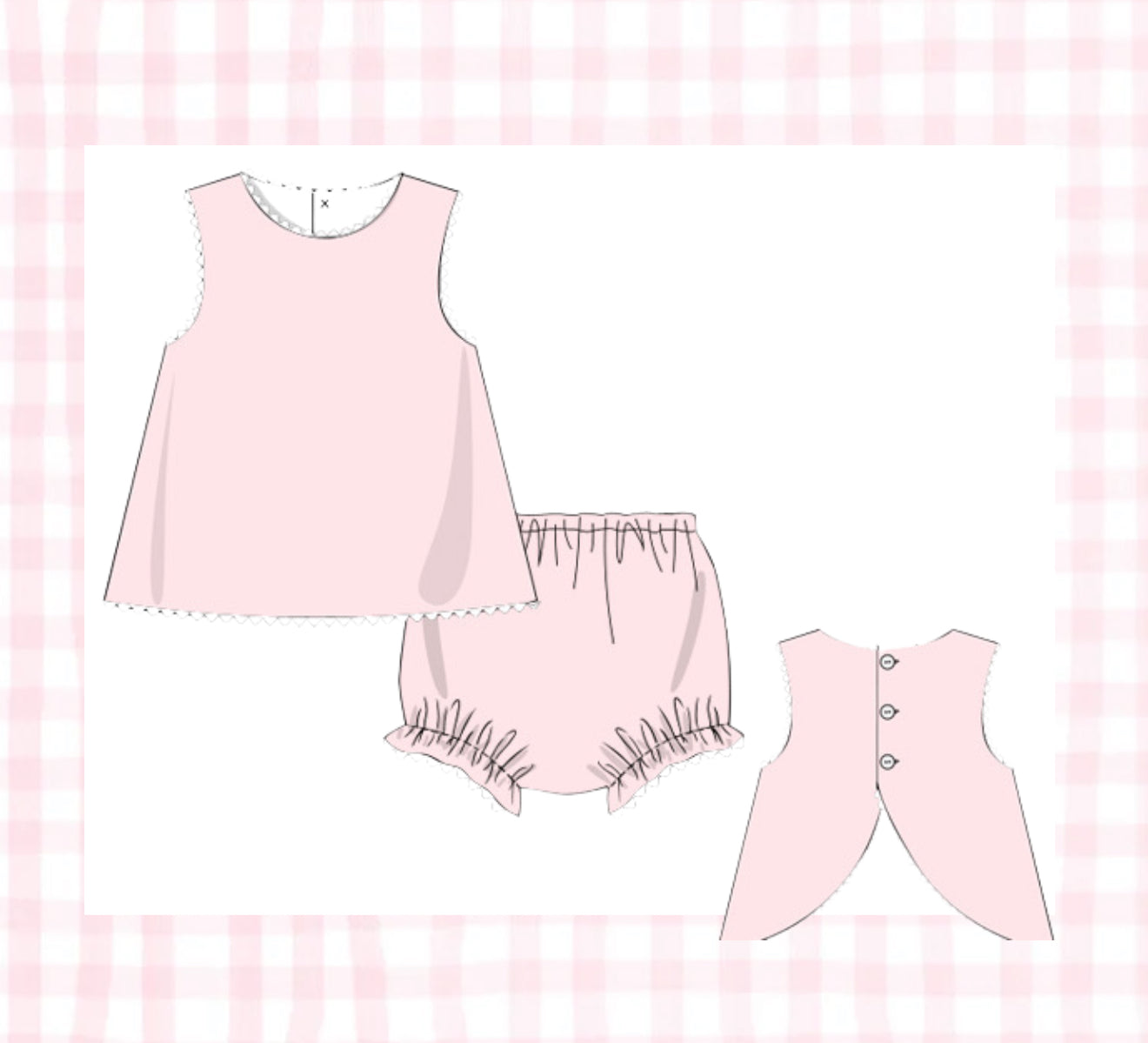 Pink with white Ric Rac diaper set