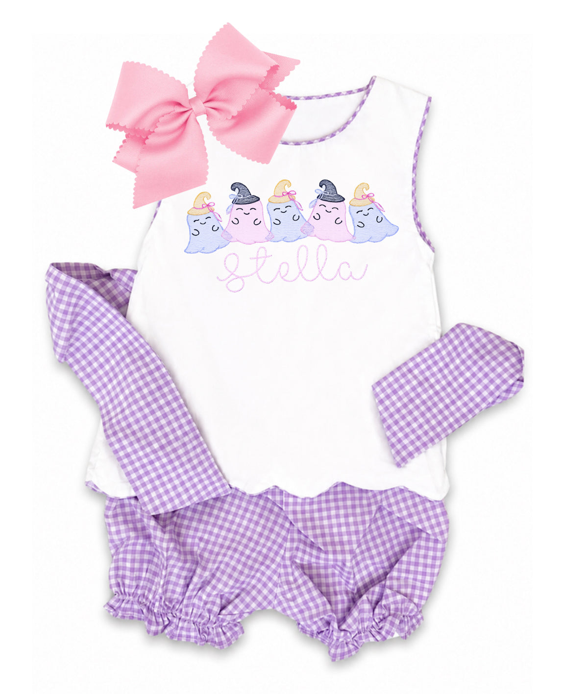 Lavender gingham bow back set