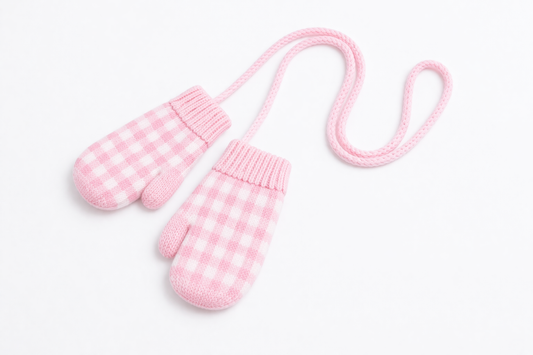 Pink gingham mittens