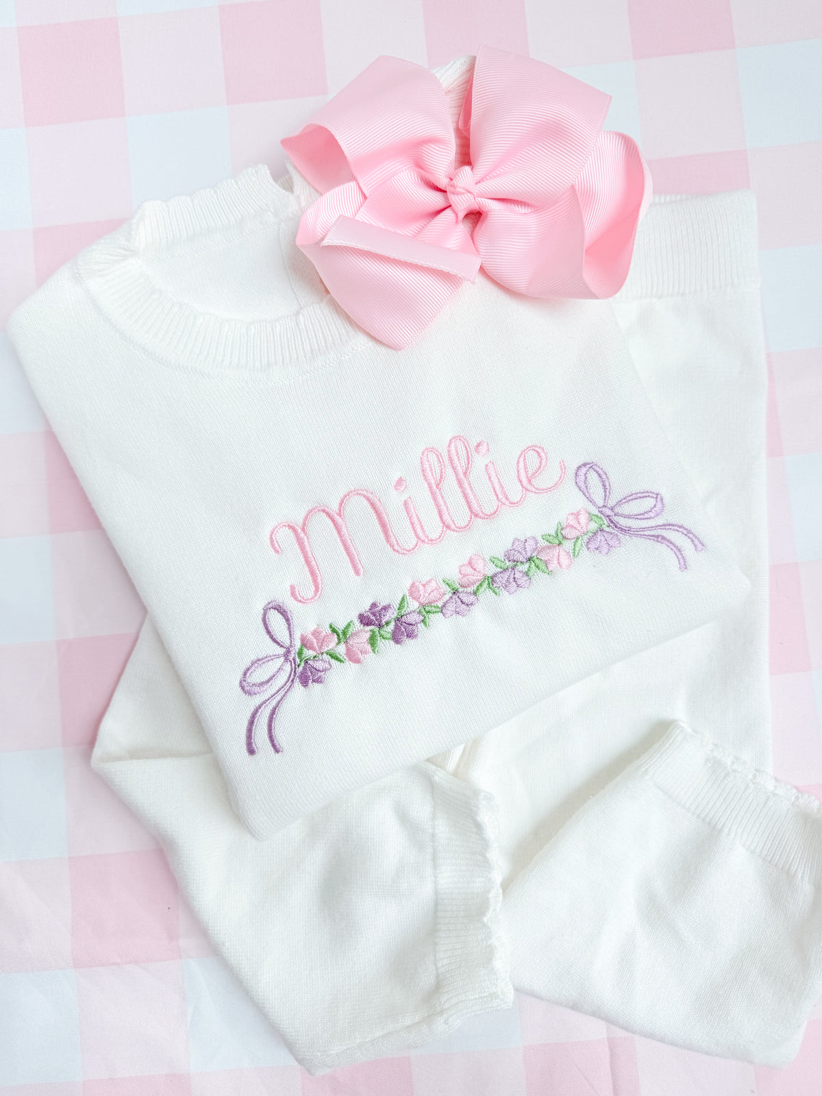 White scallop knit set