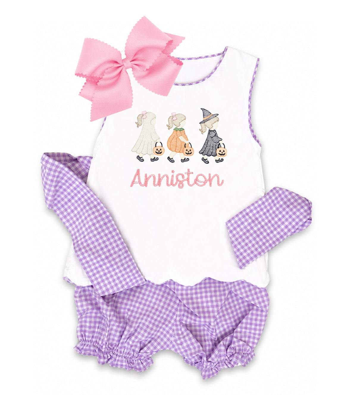 Lavender gingham bow back set