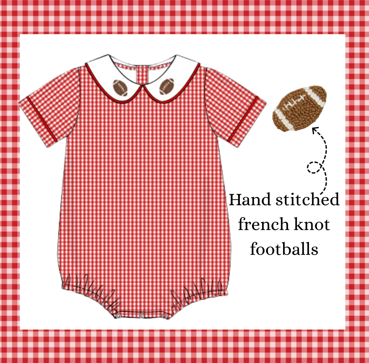 Boys red gingham french knot bubble