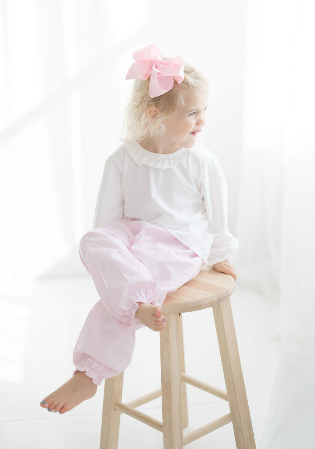 Girls pink gingham custom pant set