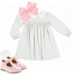 Girls sage green window pane smocked dress