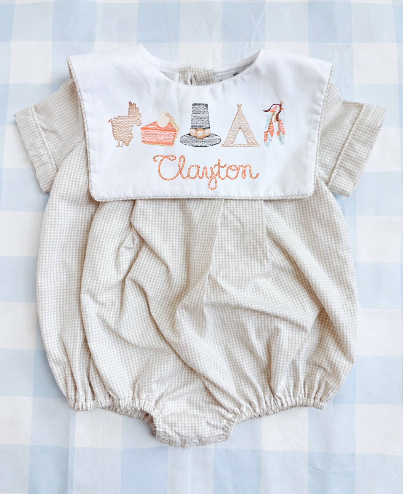 Boys tan gingham bubble
