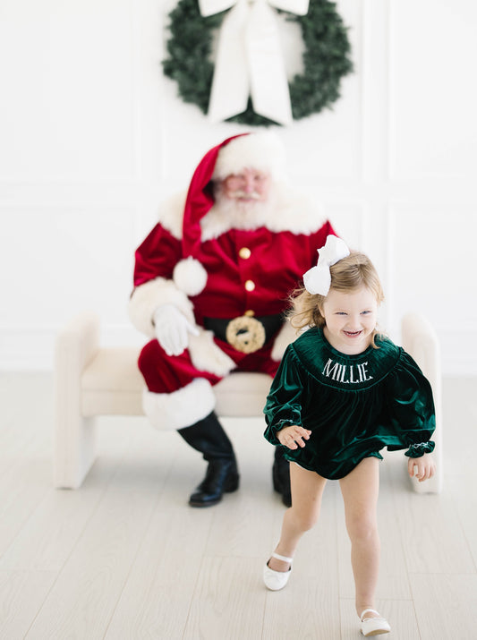 Green velvet smocked diaper set