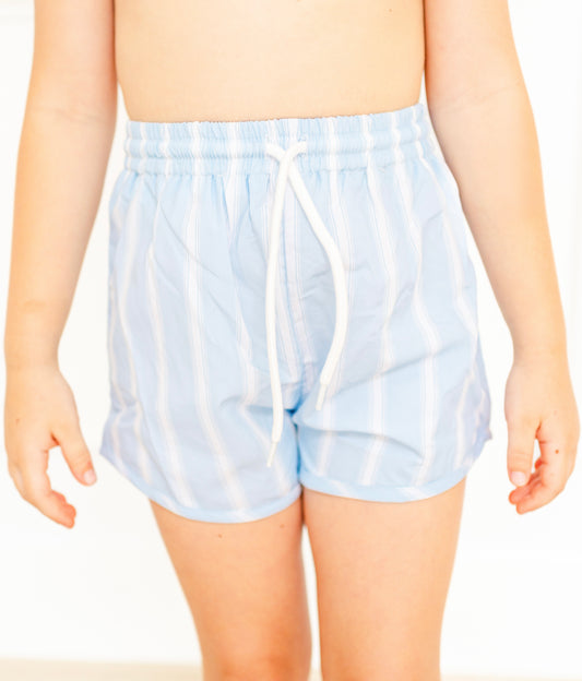 Boys soft blue stripe swim shorts
