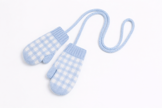 Blue gingham mitten