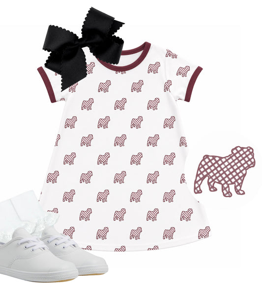 Maroon dog knit cotton dress