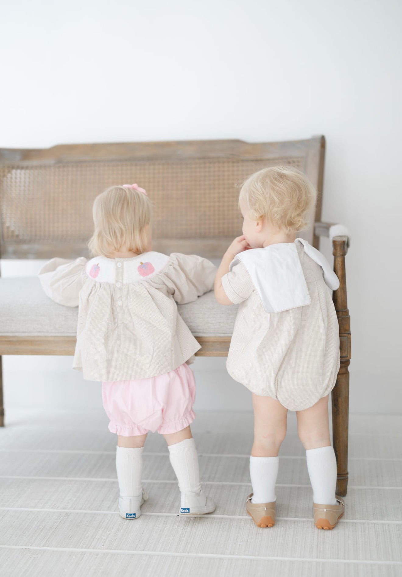 Boys tan gingham bubble