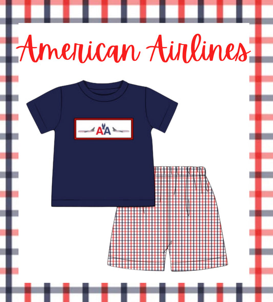 American Airlines boys custom hand smocked short set