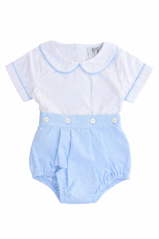 Boys blue Swiss dot set