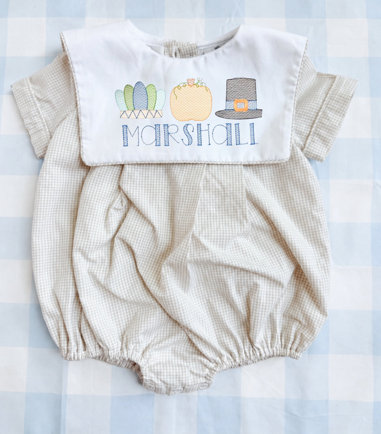 Boys tan gingham bubble