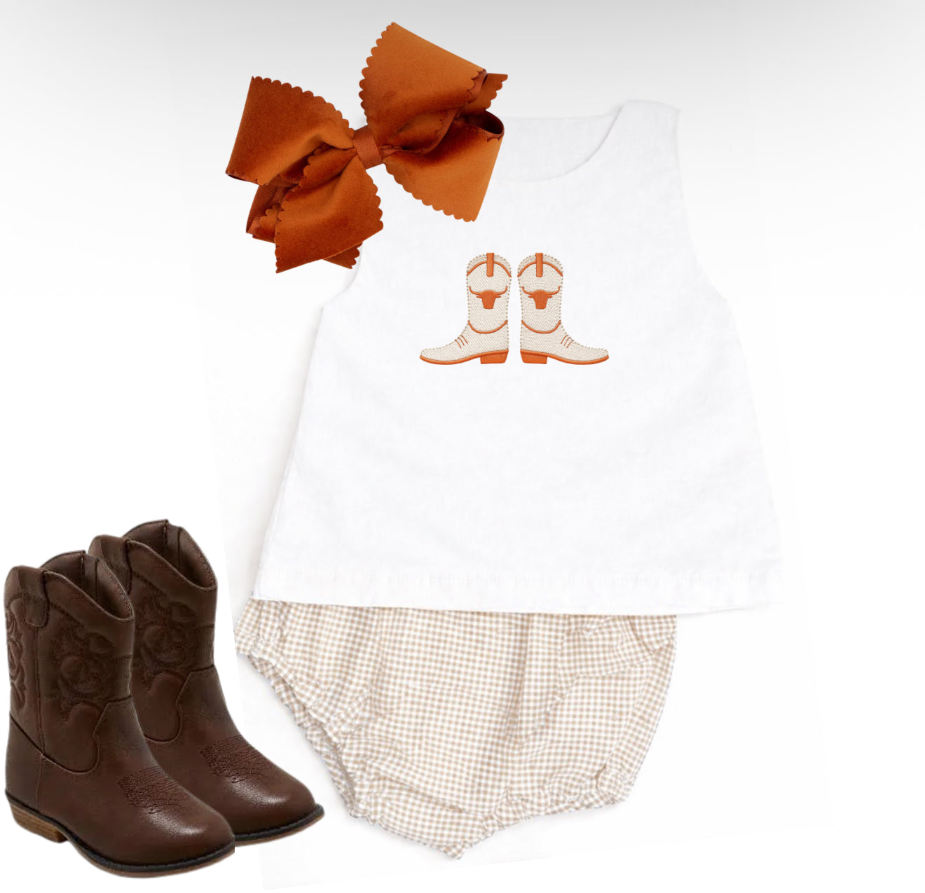 Tan gingham diaper set
