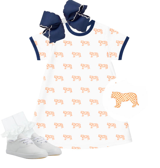 Orange tiger knit cotton dress