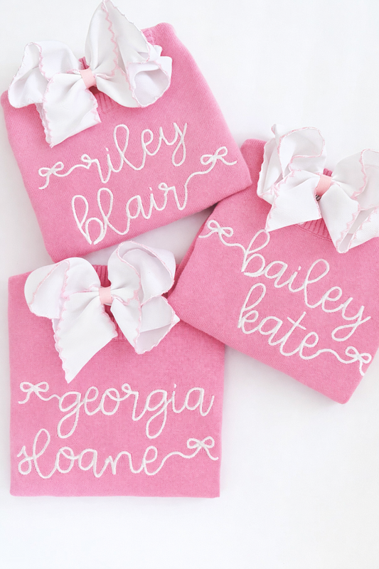 Girls personalized name sweater with bows