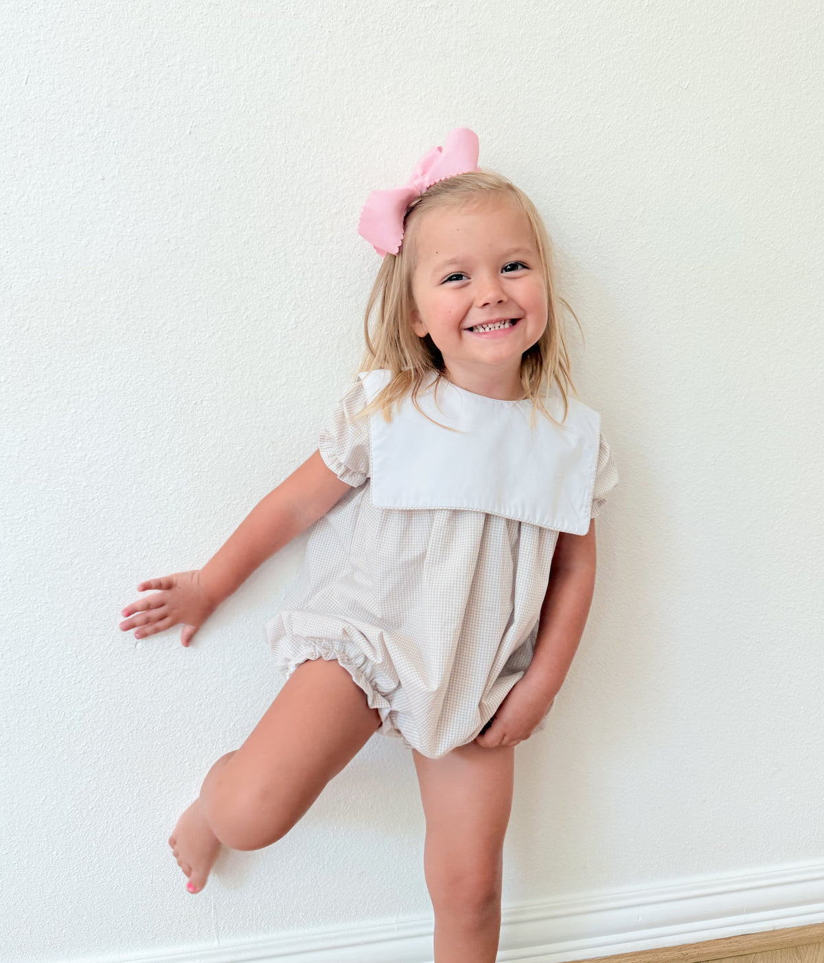 Girls tan gingham bubble