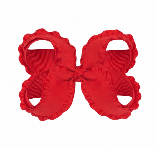Double red 4.5” ruffle bow