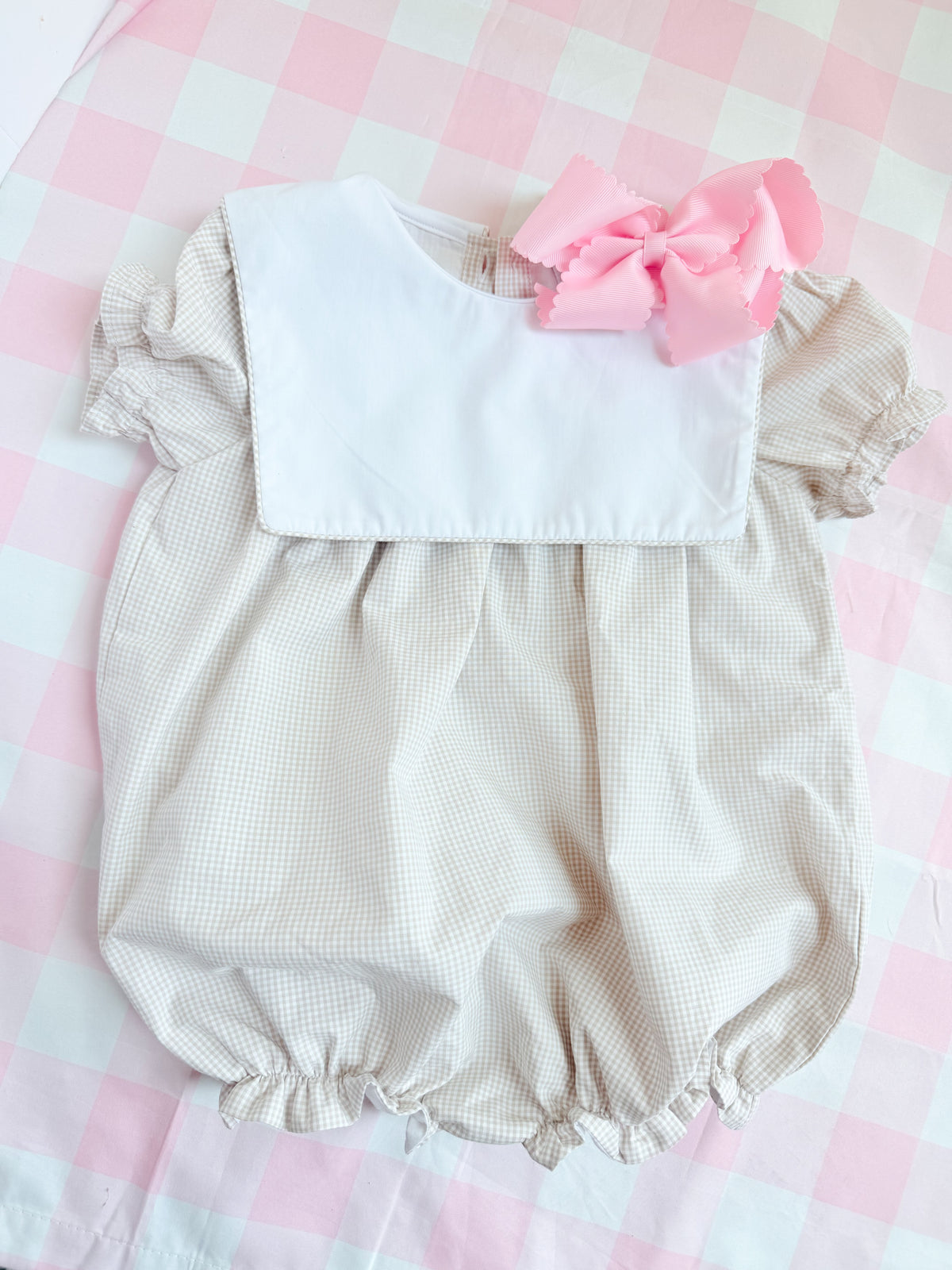 Girls tan gingham bubble