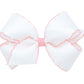 White 6” bow with pink moonstitch