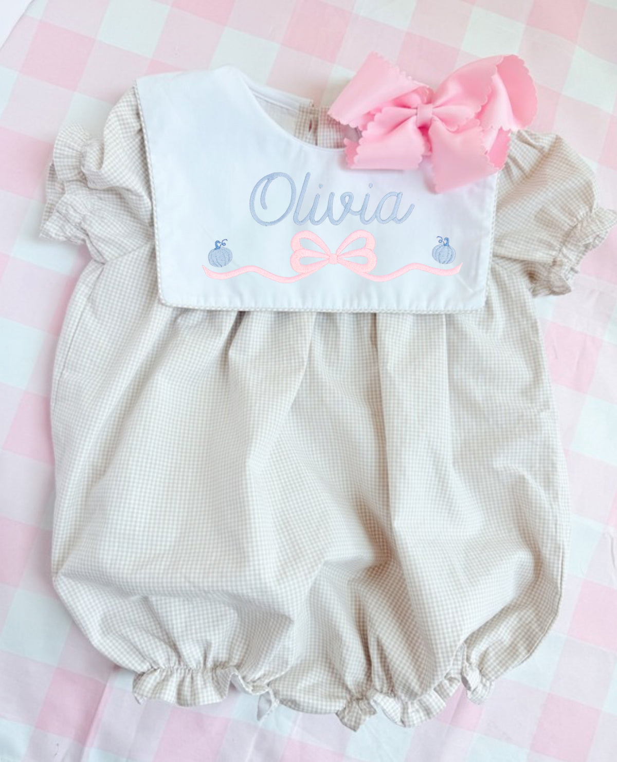 Girls tan gingham bubble