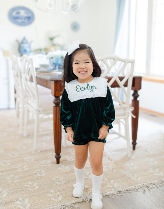Green velvet diaper set